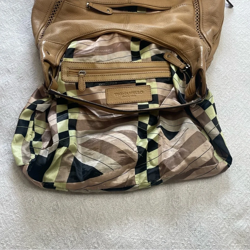 Tignanello Beige‎ Tan Leather Perforated Hobo Shoulder Bag